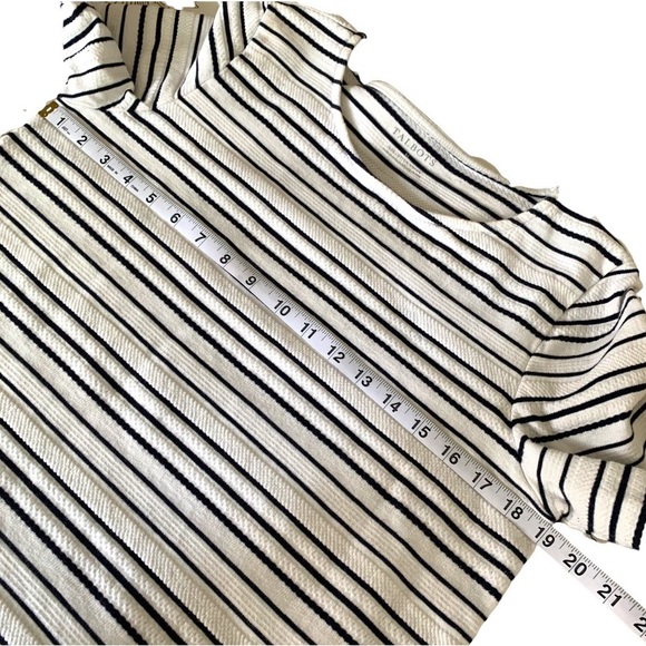 TALBOTS White Black Striped Nautical 100% Cotton knit top tie detail Size M - Picture 3 of 8
